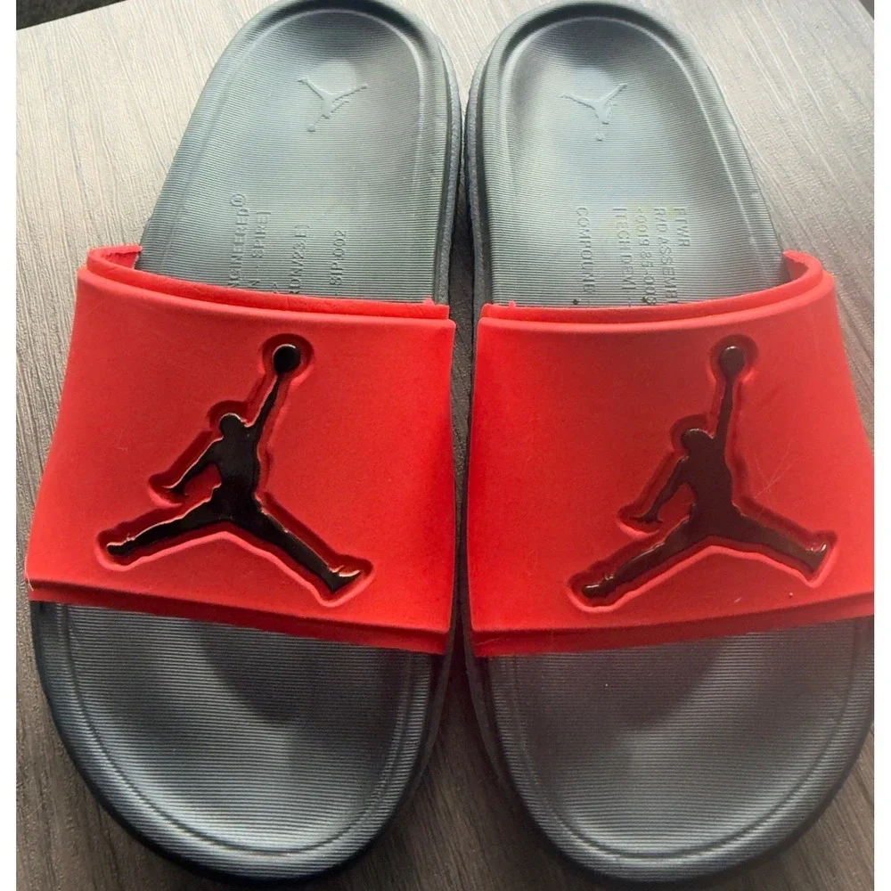 Jordan Play Slides Mens Red Black Athletic Sandals Jumpman Size 8